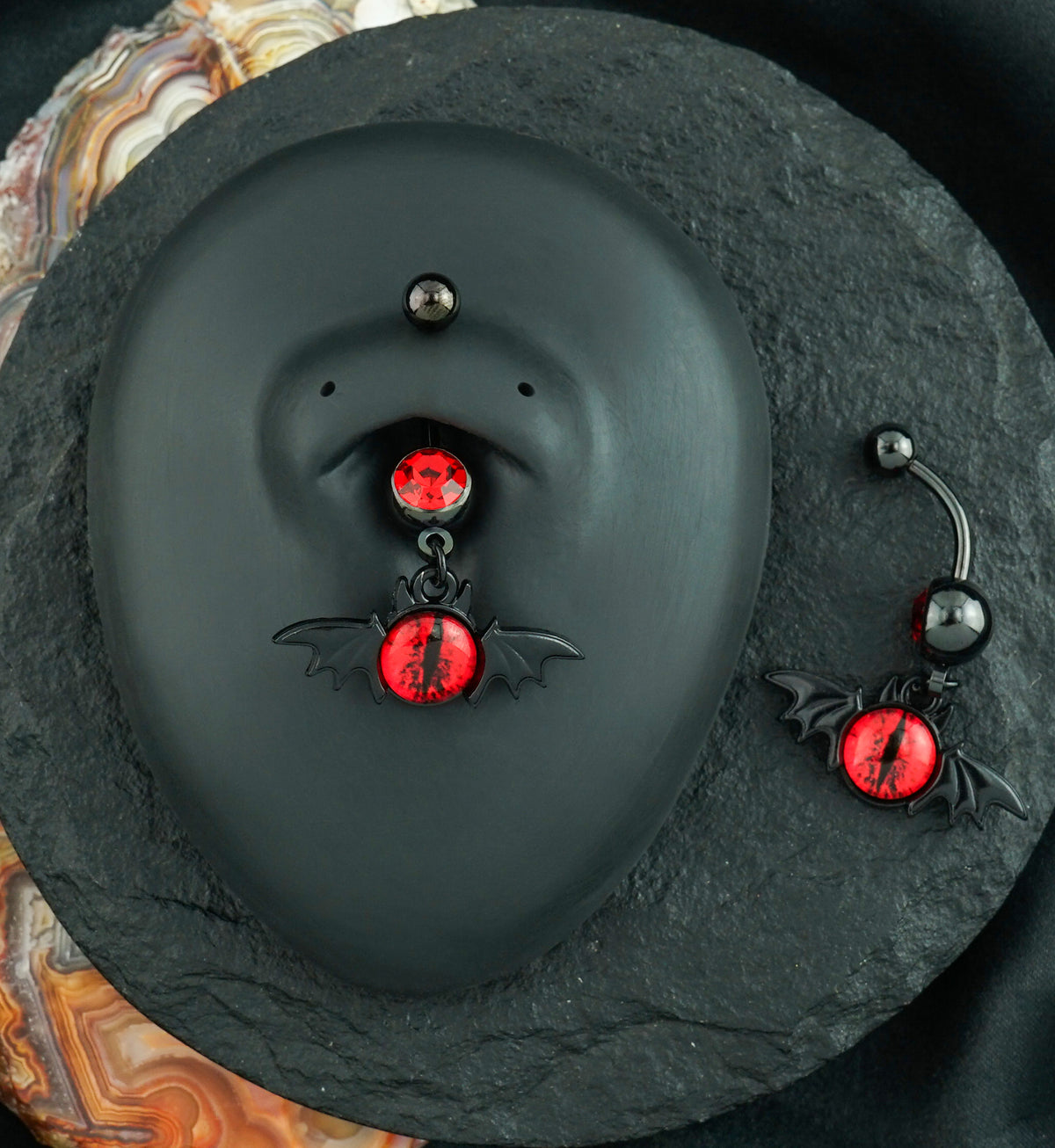Black PVD Demon Eye Red CZ Stainless Steel Belly Button Ring