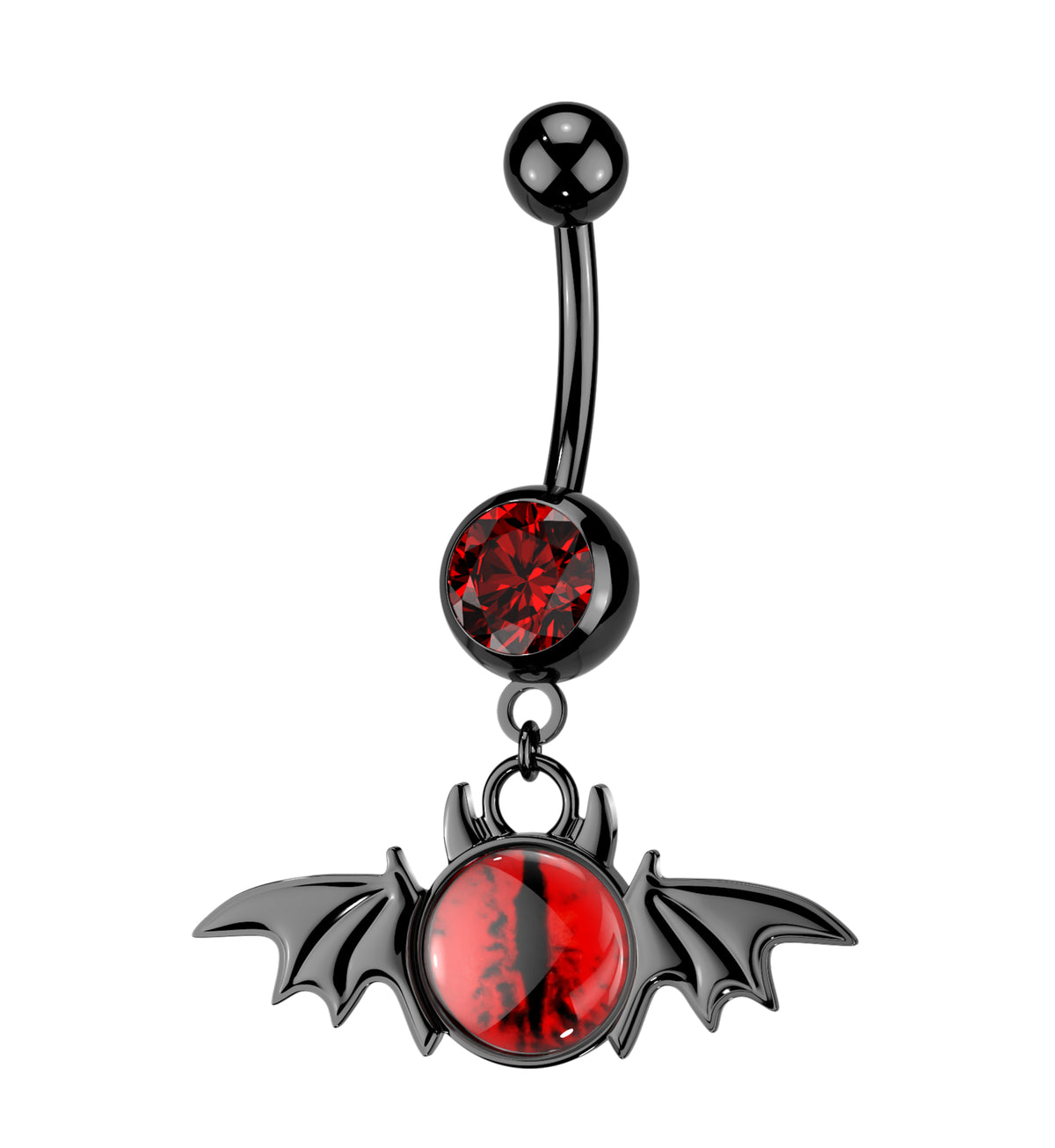 Black PVD Demon Eye Red CZ Stainless Steel Belly Button Ring by Urban Body Jewelry