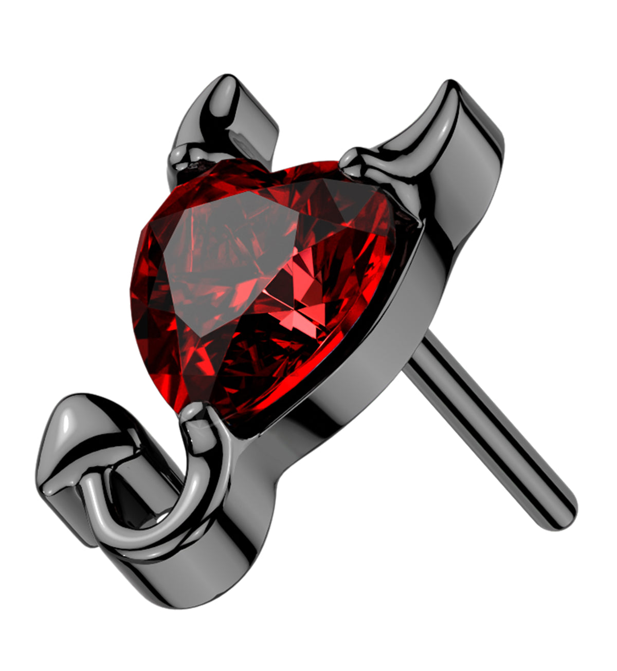 Black PVD Fiend Heart Red CZ Titanium Threadless Top by Urban Body Jewelry