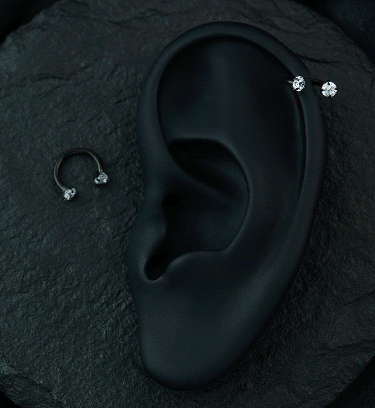 Black PVD Prong Set CZ Circular Barbell