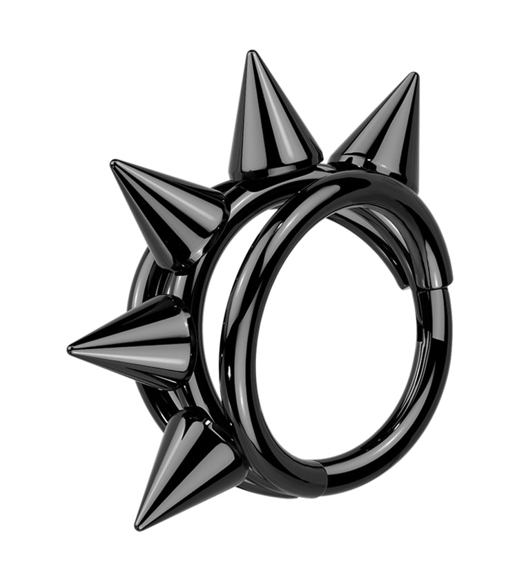 Black PVD Spiked Trap Titanium Hinged Segment Ring