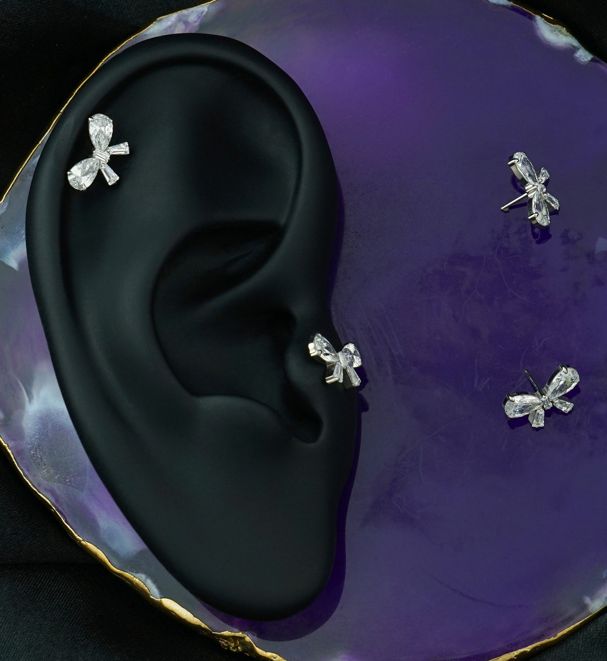 Bow Clear CZ Titanium Threadless Top