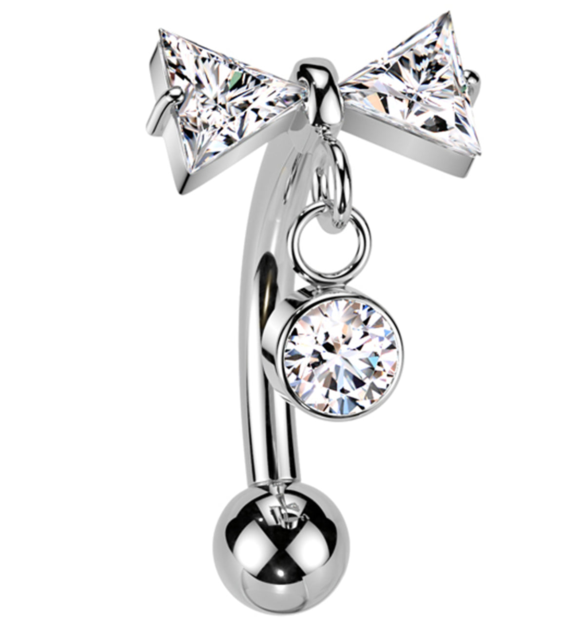 Bow Dangle Clear CZ Threadless Titanium Curved Barbell