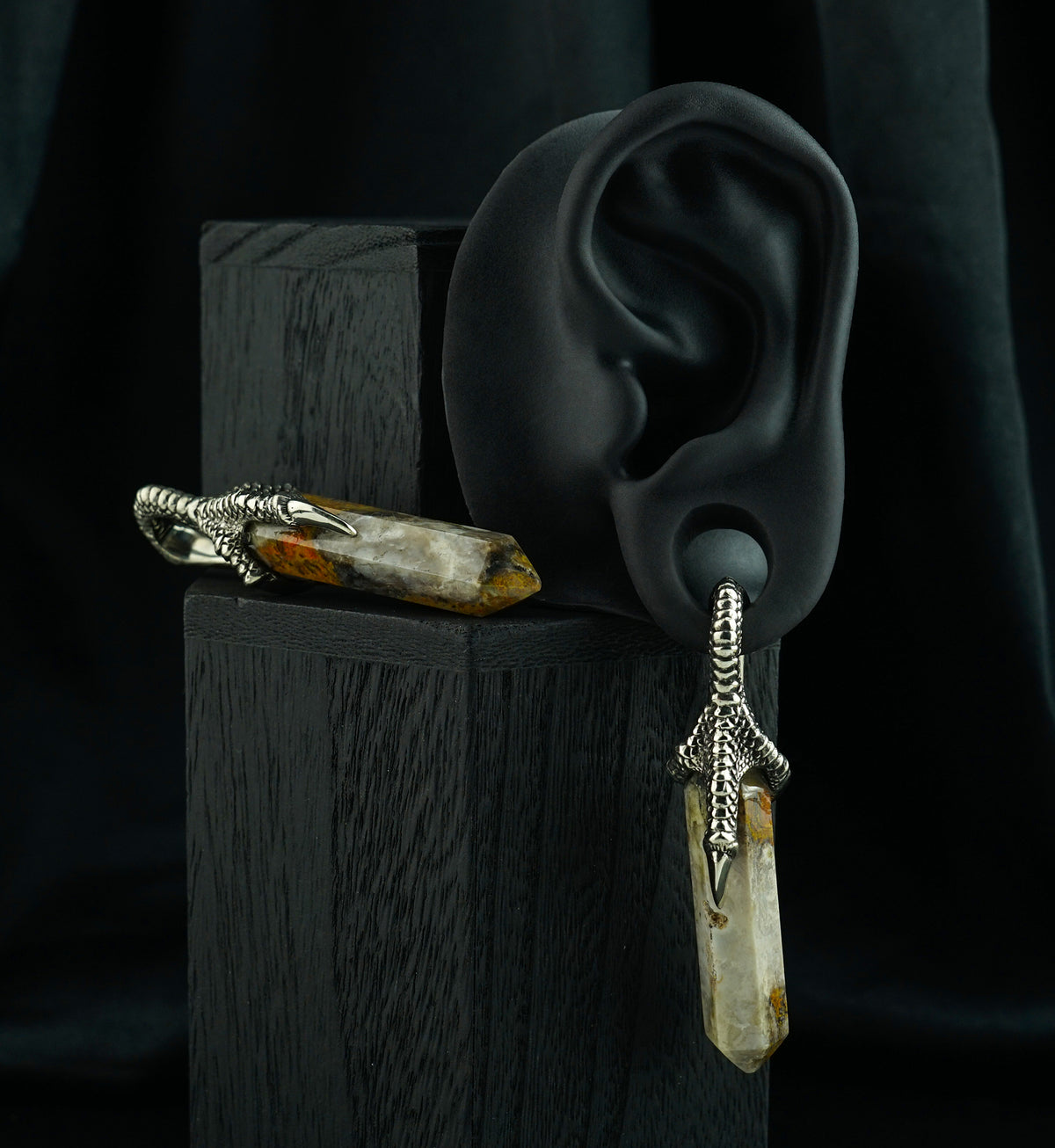 Bumblebee Jasper Stone Raven Claw White Brass Ear Weights