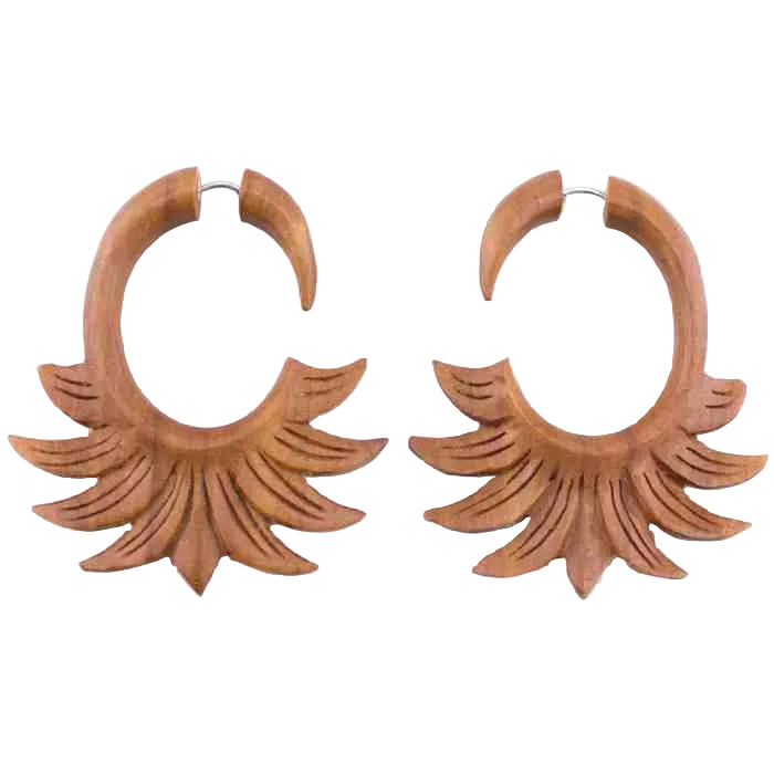 Saba Wood Calla Flower Fake Gauges Earrings