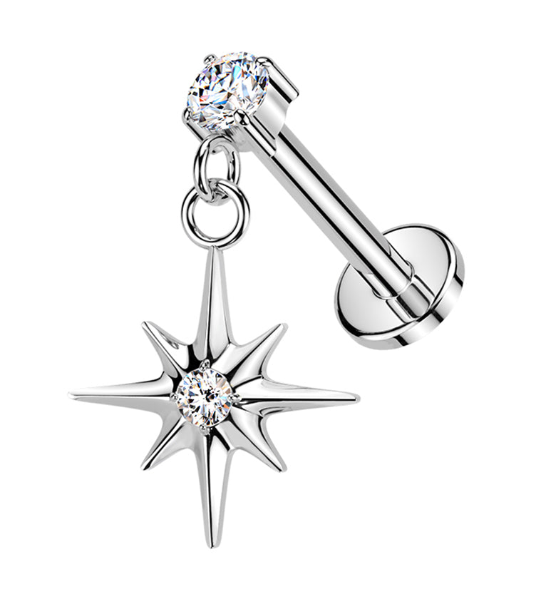 Cardinal Points CZ Dangle Internally Threaded Titanium Labret
