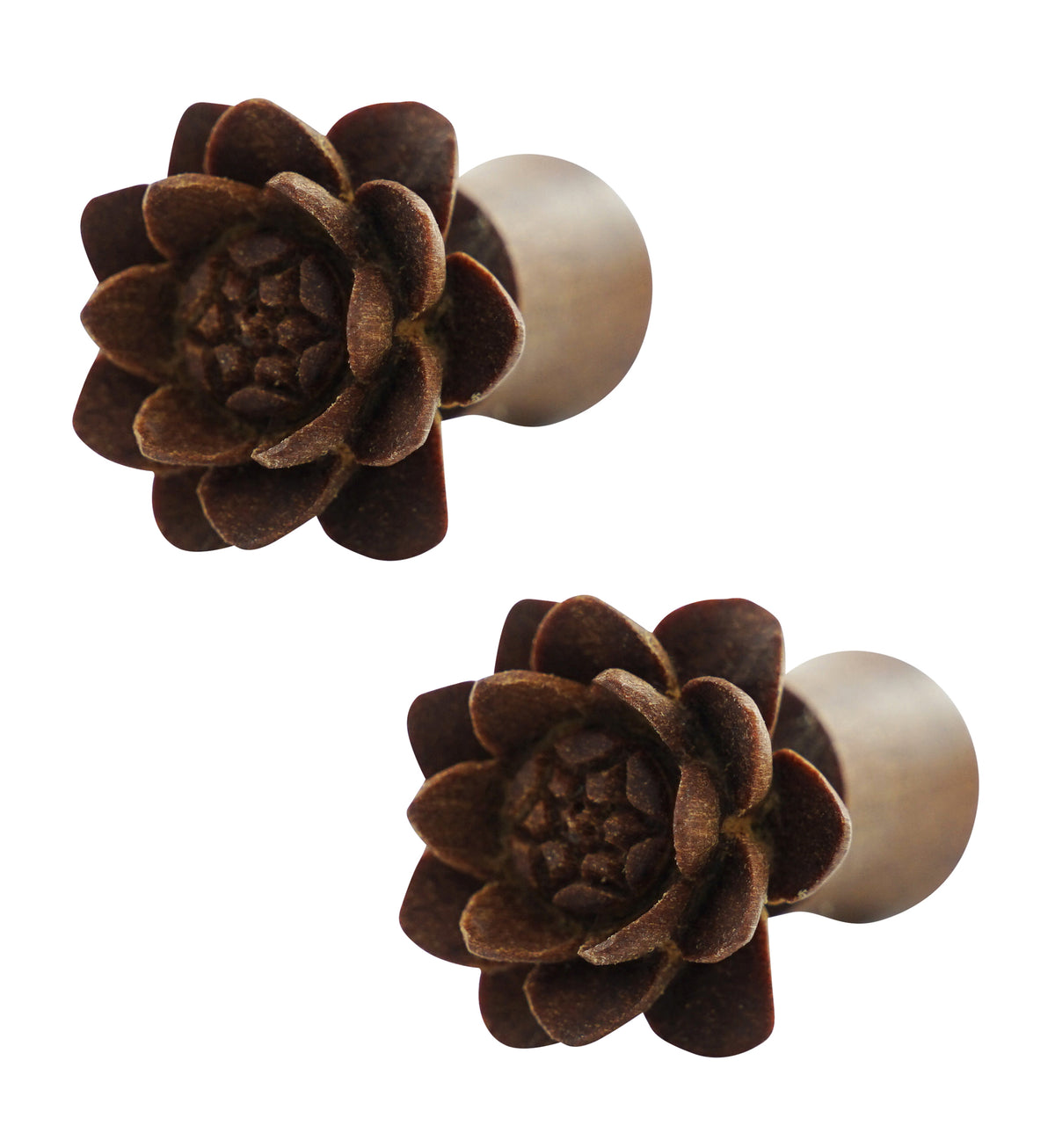 Carved Daisy Flower Saba Wood Fake Gauges Plugs