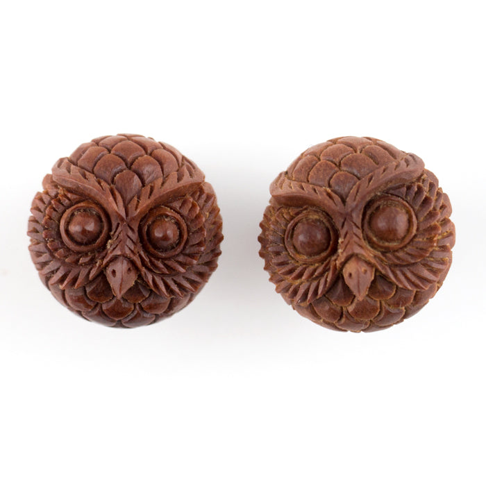 Carved Owl Face Wooden Fake Gauges Plugs