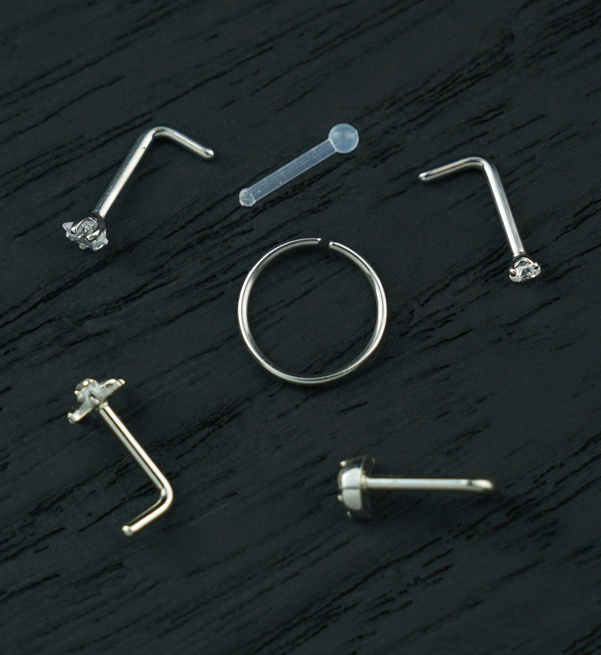 Celestial Clear CZ Stainless Steel L Bend/Stud/Hoop Variety Pack (6 Pack)