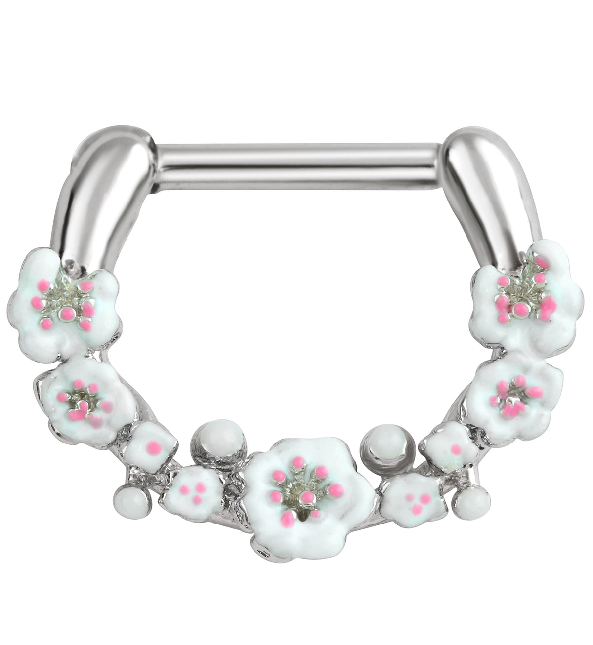 Cherry Blossoms Stainless Steel Straight Hinged Segment Ring