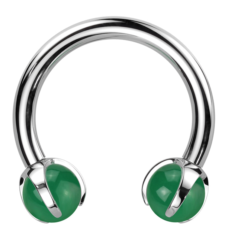 Claw Jade Green Stone Titanium Internally Threaded Circular Barbell