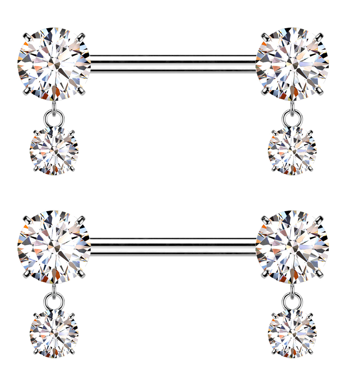Clear CZ Dangle Titanium Threadless Nipple Barbells by Urban Body Jewelry