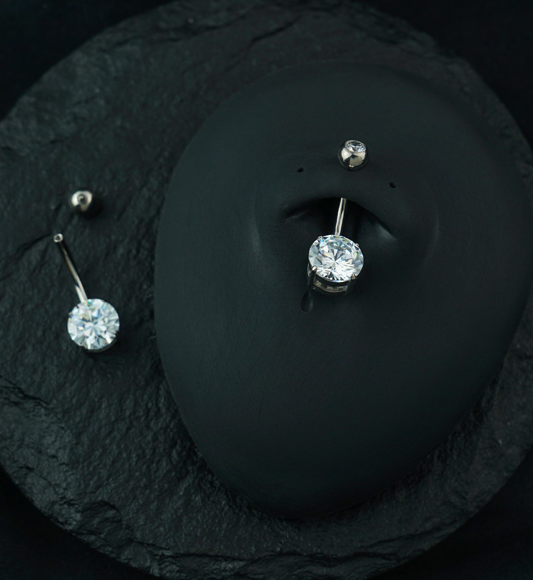 Clear CZ Prong/Bezel Internally Threaded Titanium Belly Button Ring