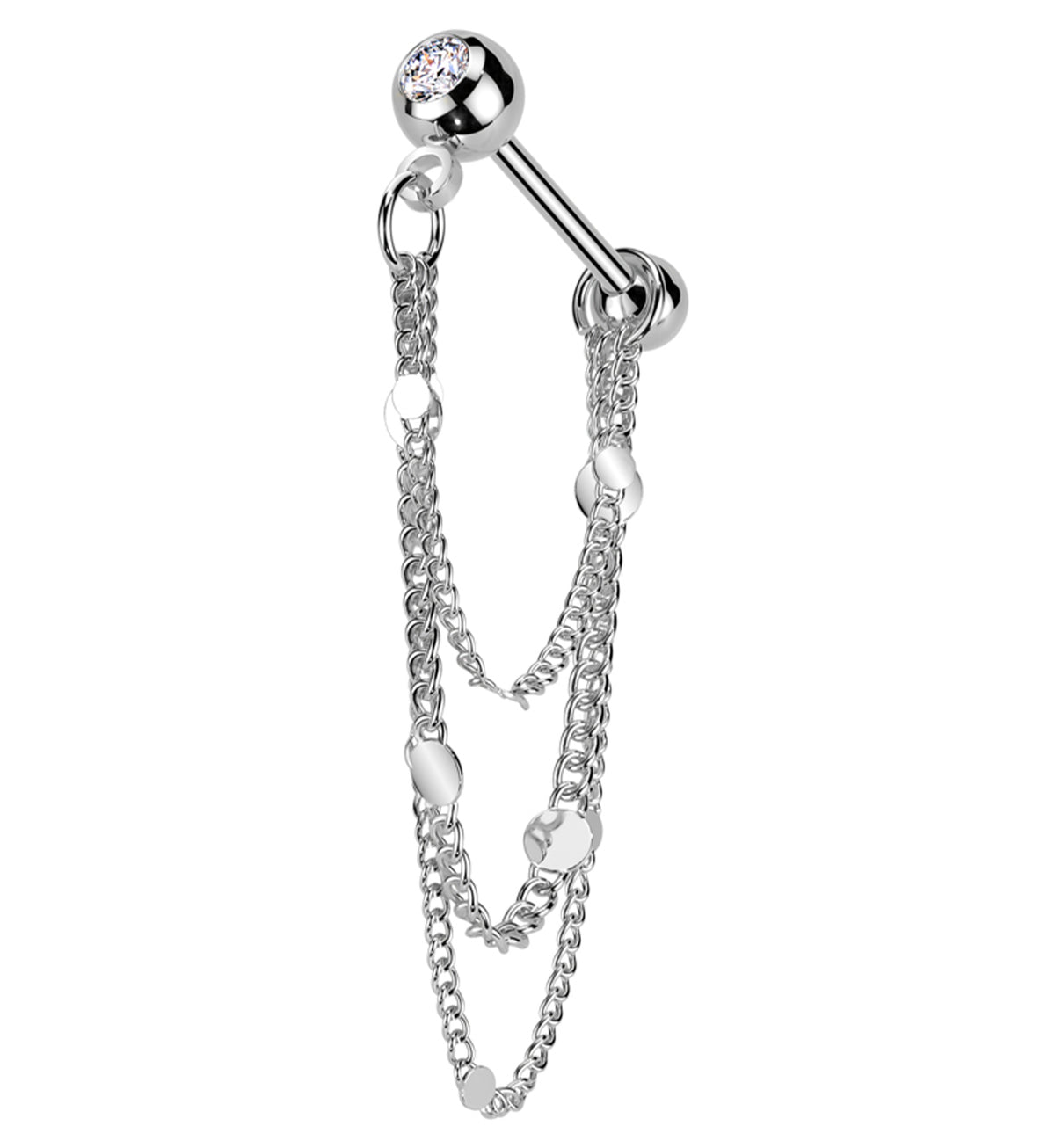 Clear CZ Stainless Steel Flat Disk Dangle Triple Chain