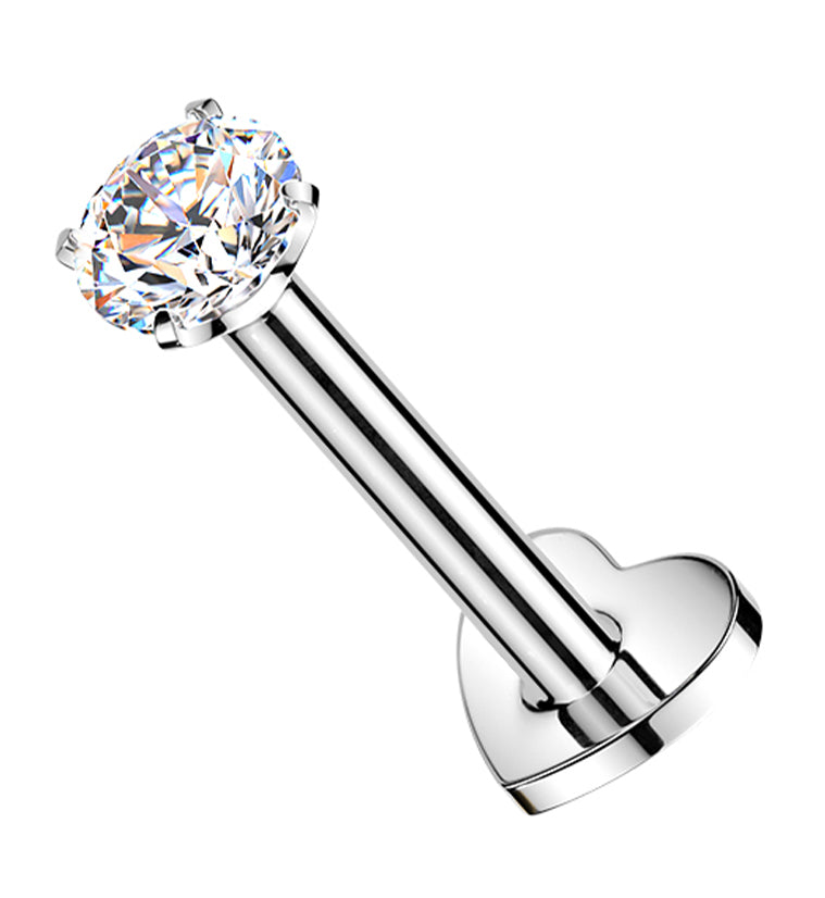 Clear CZ Titanium Threadless Heart Back Labret
