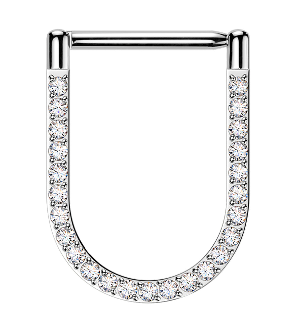 Clear CZ U-Shaped Titanium Hinged Segment Ring