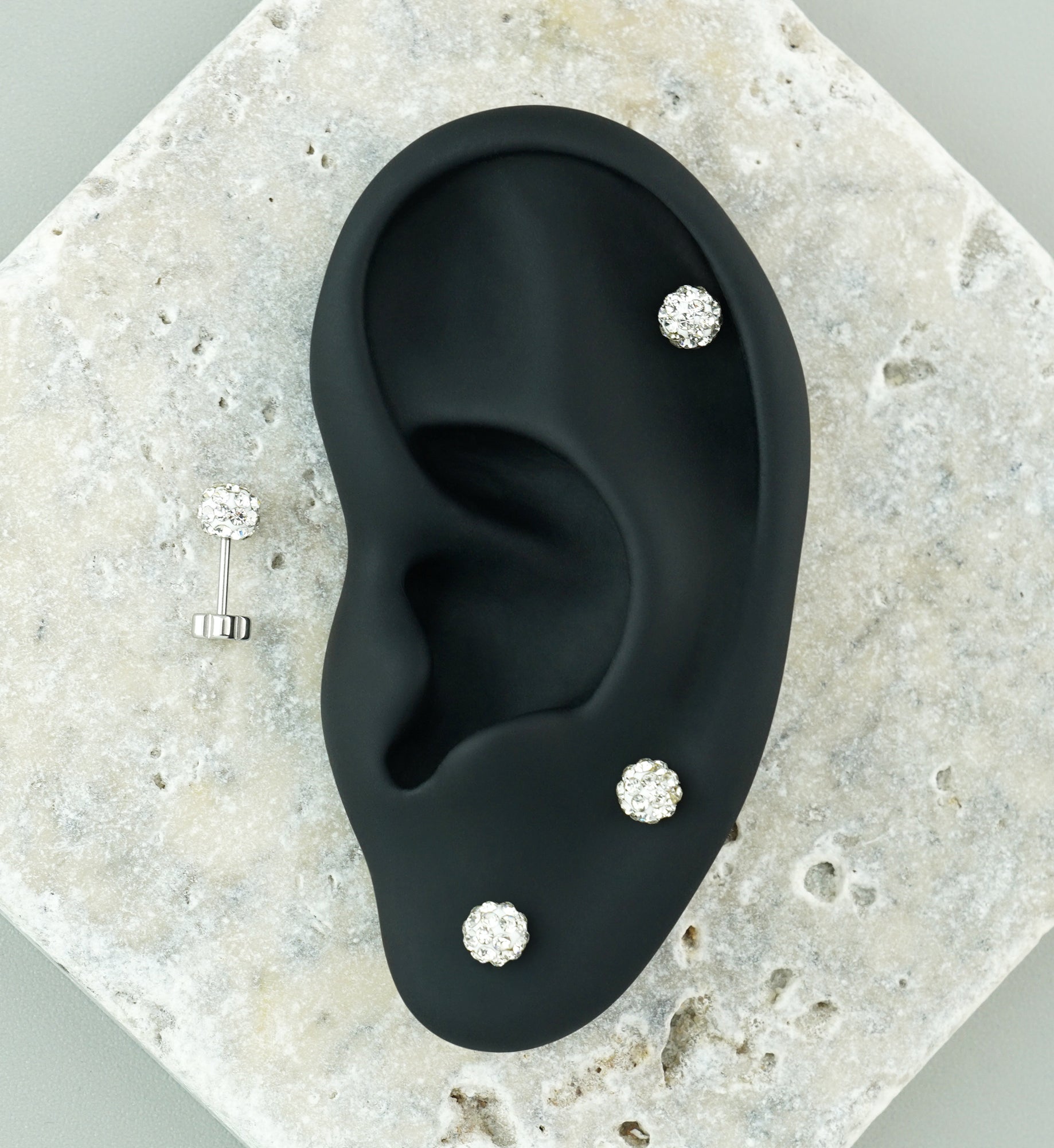 Clear Glitterball Stainless Steel Flower Back Stud Earrings
