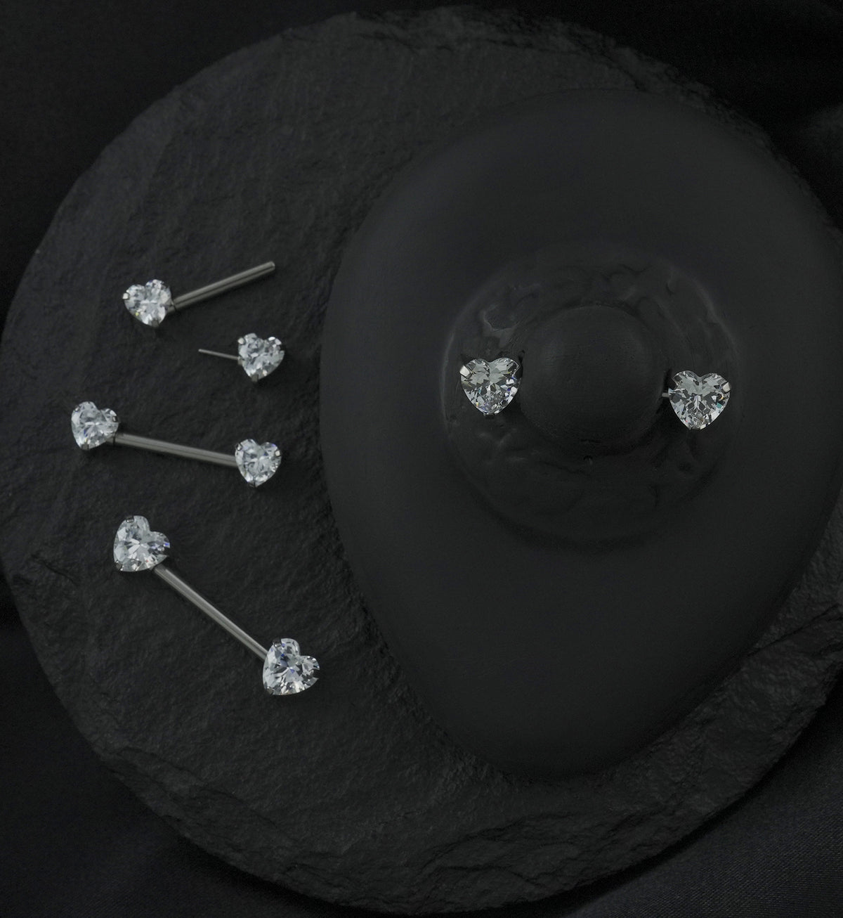 Clear Heart CZ Threadless Titanium Nipple Barbell