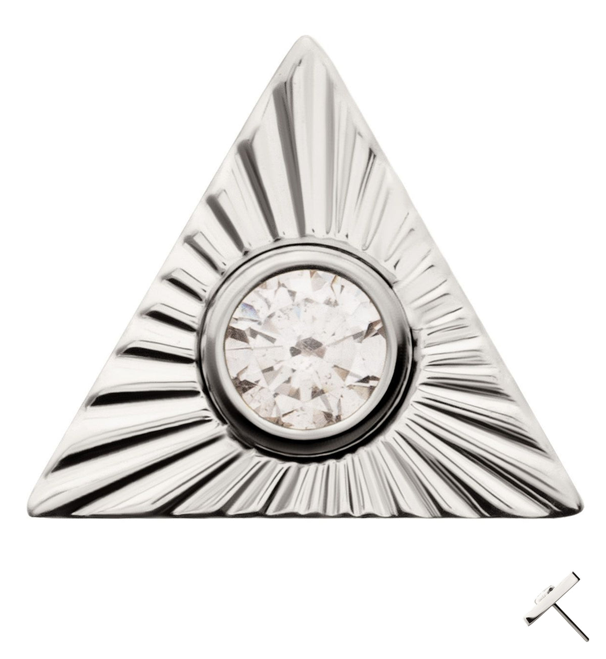 Corrugated Triangle Clear CZ Threadless Titanium Top