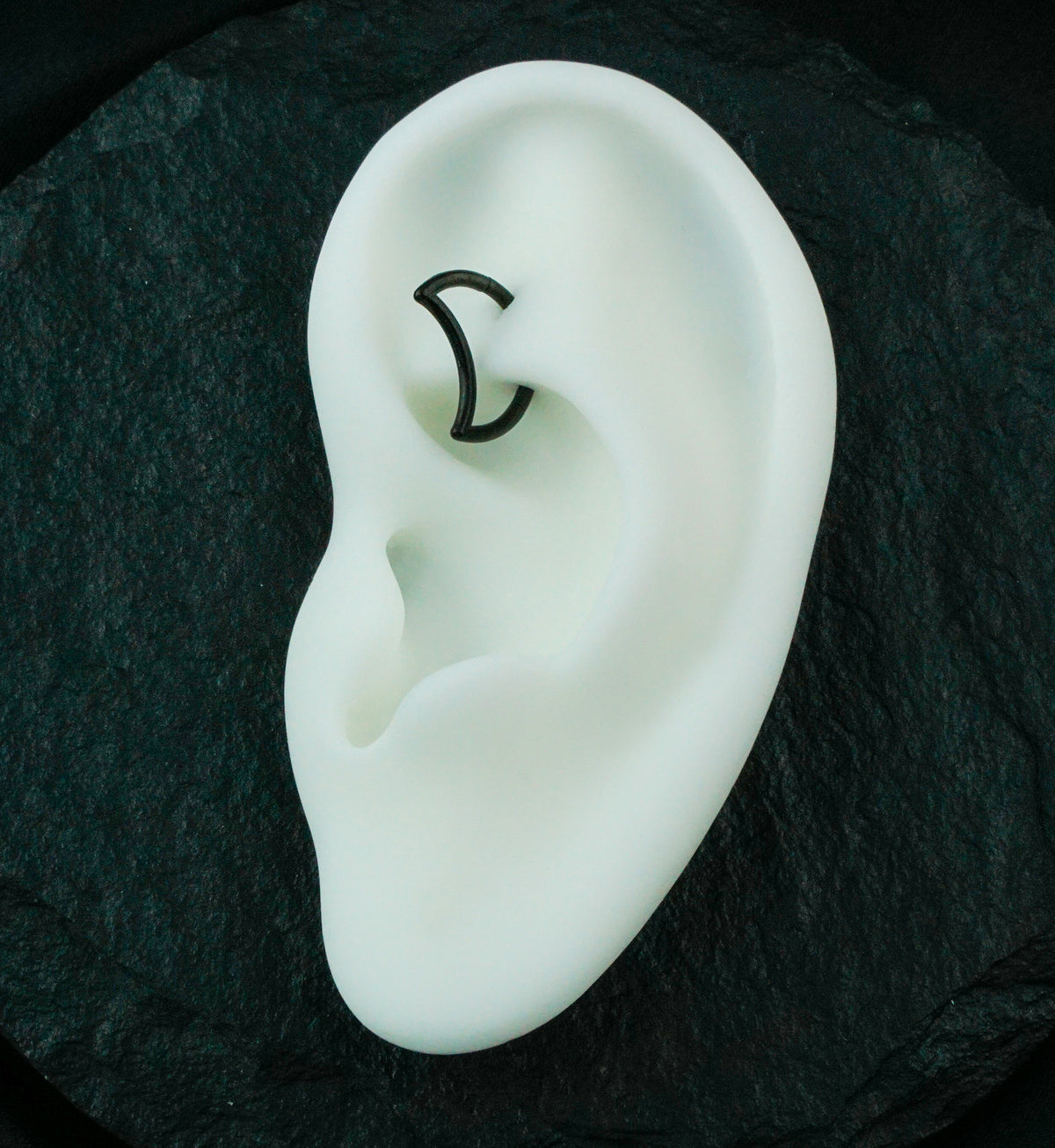 Crescent Moon Black PVD Hinged Clicker Ring