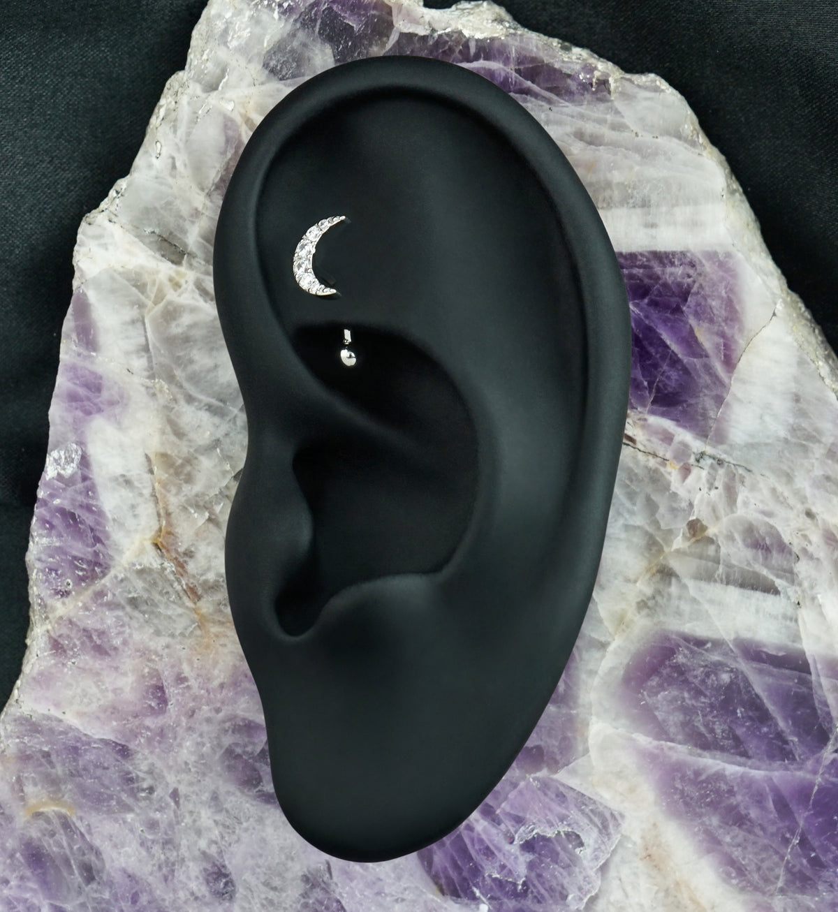 Crescent Moon CZ Titanium Threadless Curved Barbell