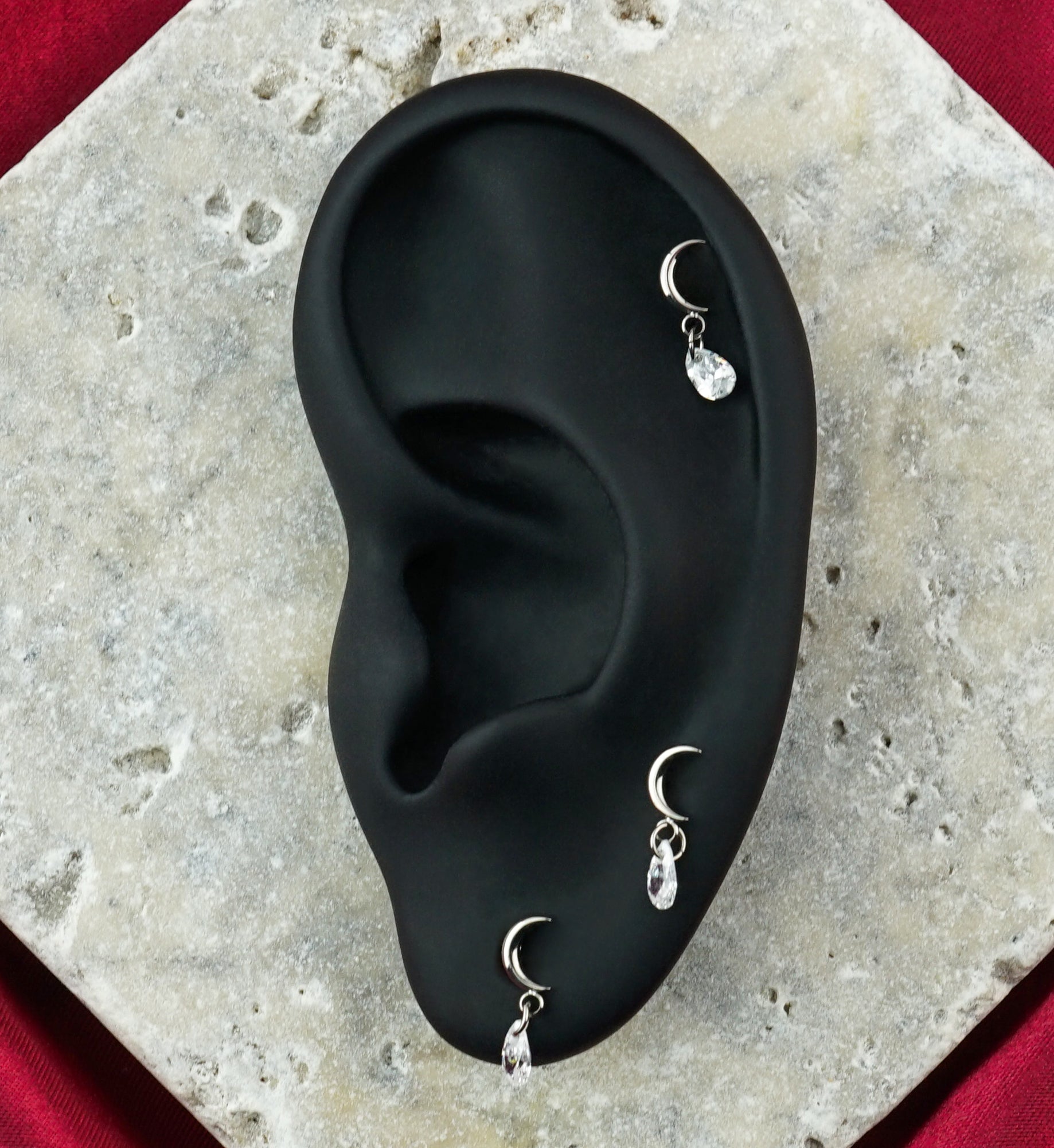 Crescent Moon Teardrop CZ Dangle Titanium Internally Threaded Labret