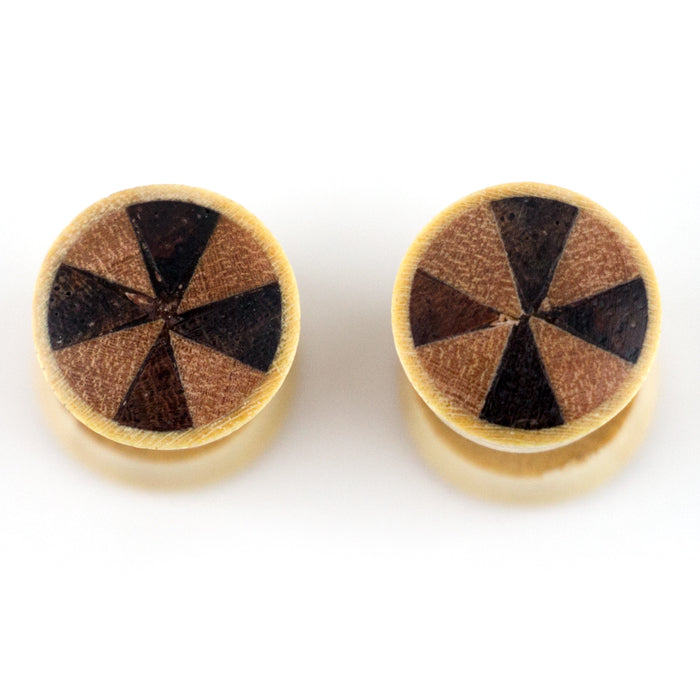 Crocodile Wood Fake Gauges Plugs With Double Wood Slice Inlay