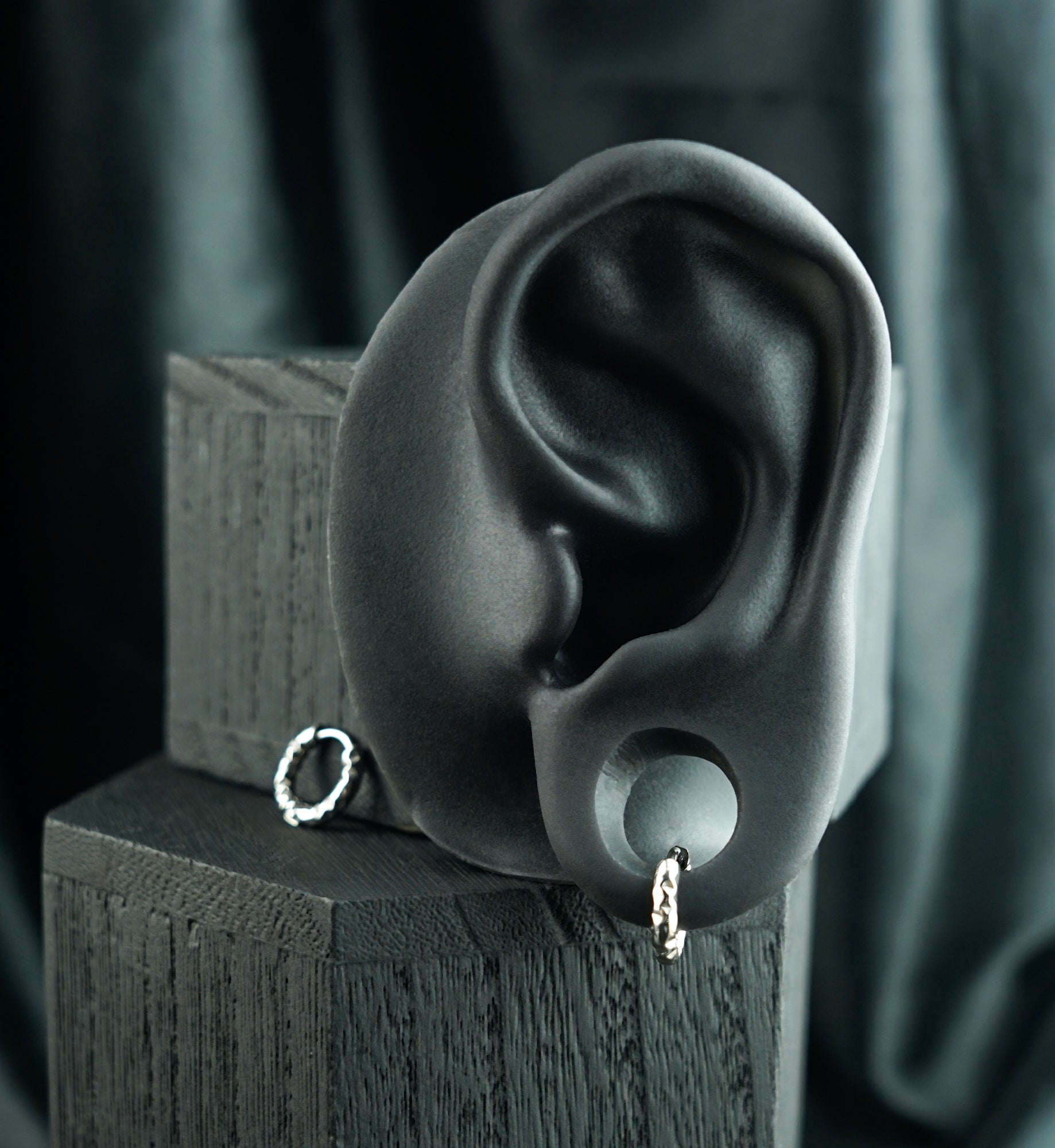 Crushed Stainless Steel Hinged Hoop Huggie Earrings