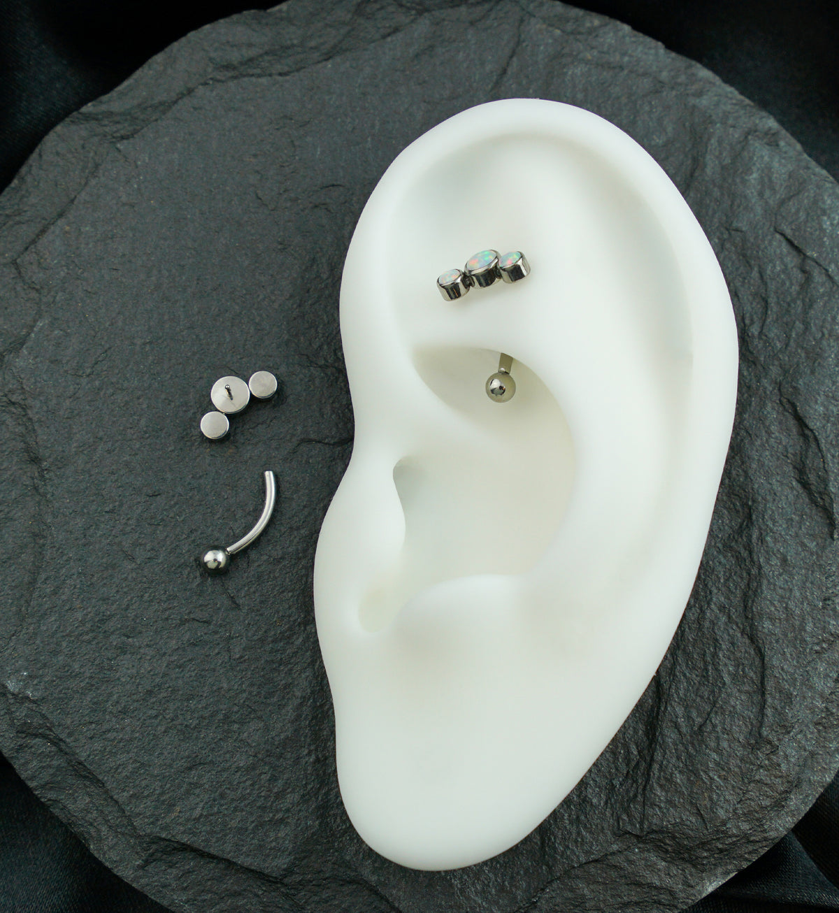 Curve Triple White Opalite Threadless Titanium Curved Barbell