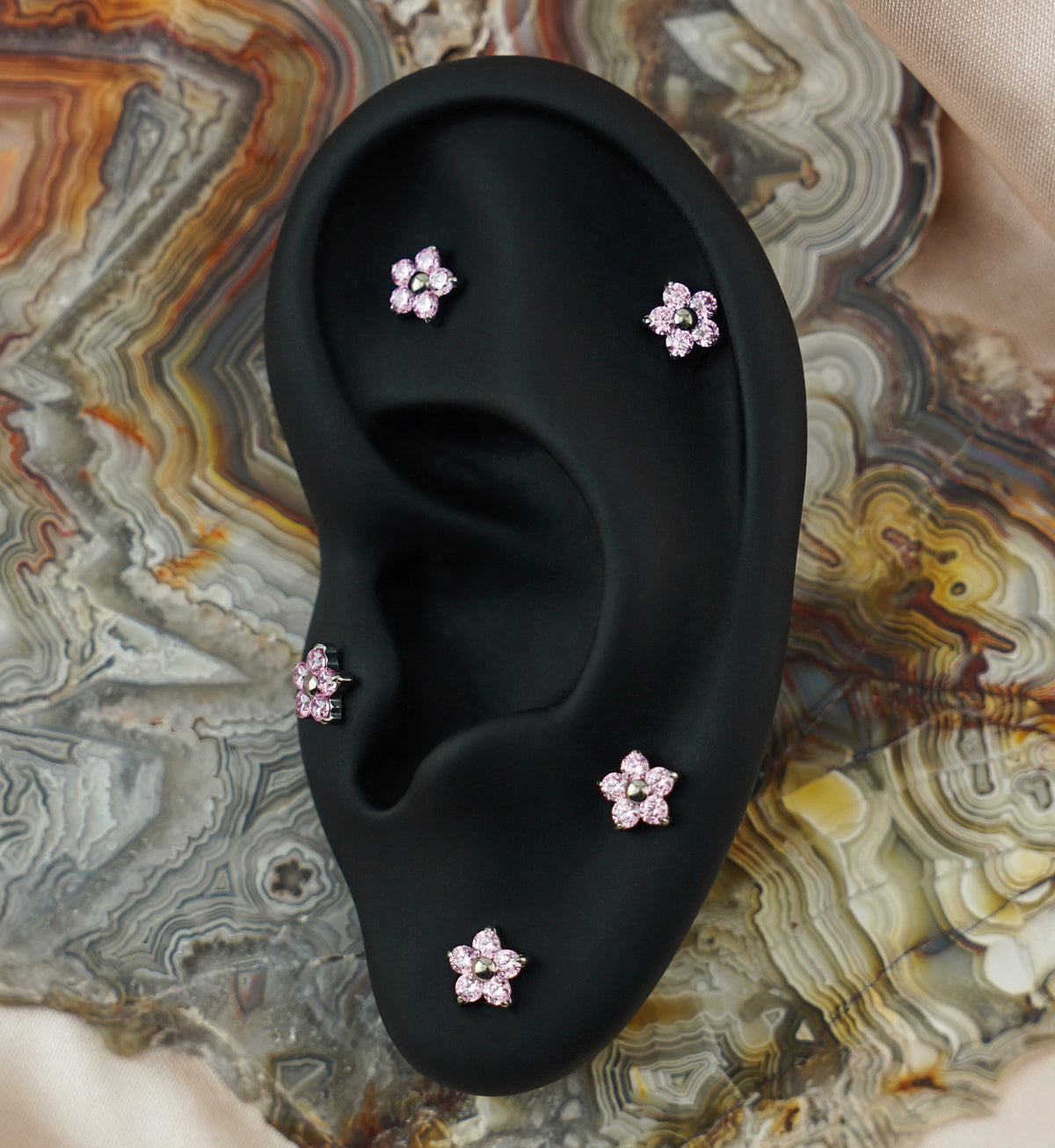 Daisy Pink CZ Titanium Threadless Top
