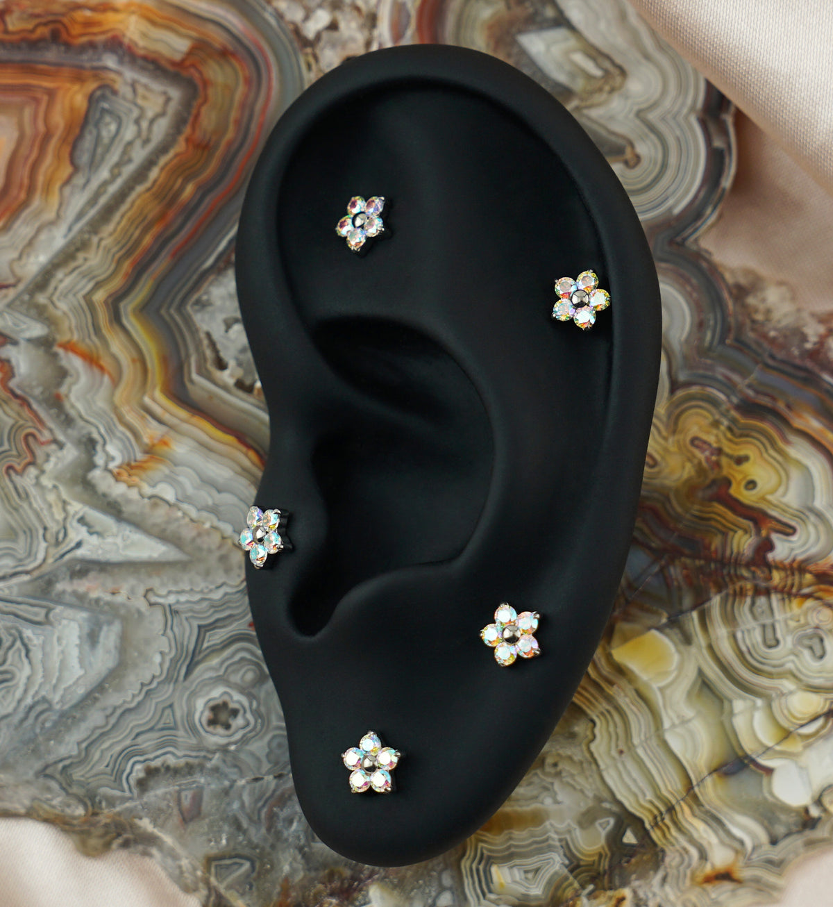 Daisy Rainbow Aurora CZ Titanium Threadless Top