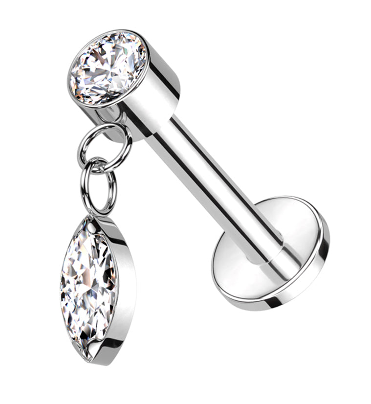 Dangle Marquise Clear CZ Internally Threaded Titanium Labret