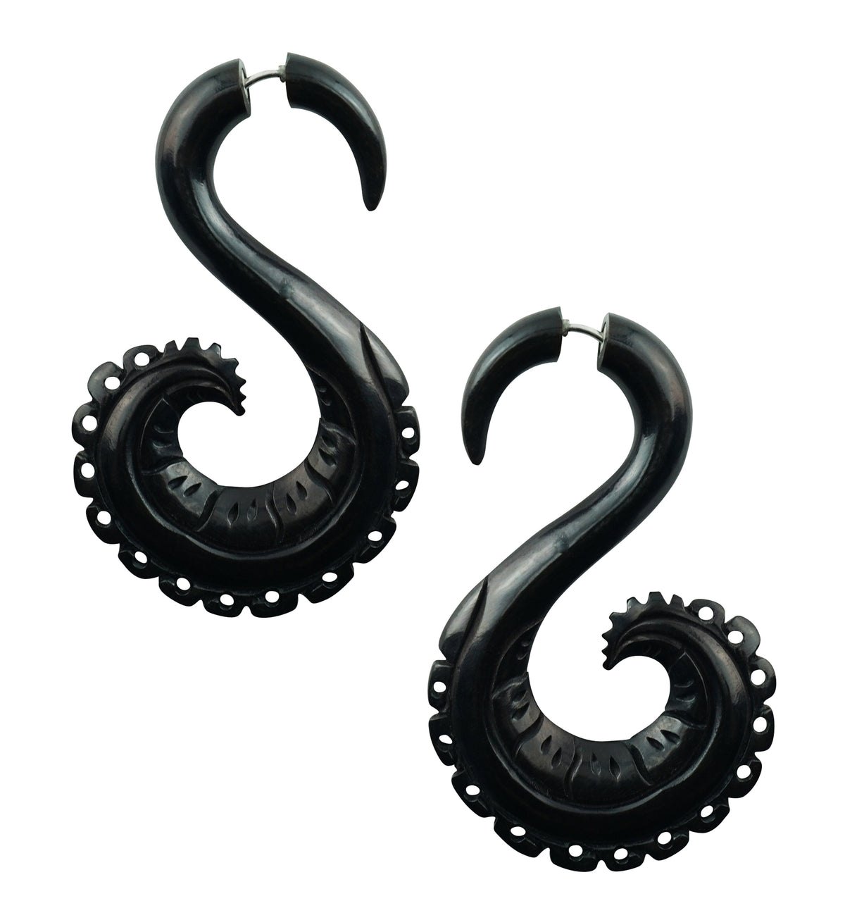 Darma Curl Fake Gauges Spiral Horn Earrings