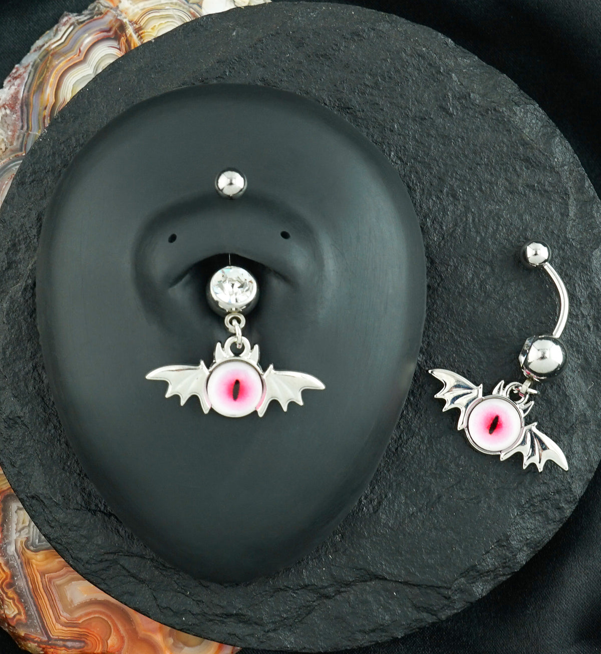 Demon Eye Clear CZ Stainless Steel Belly Button Ring