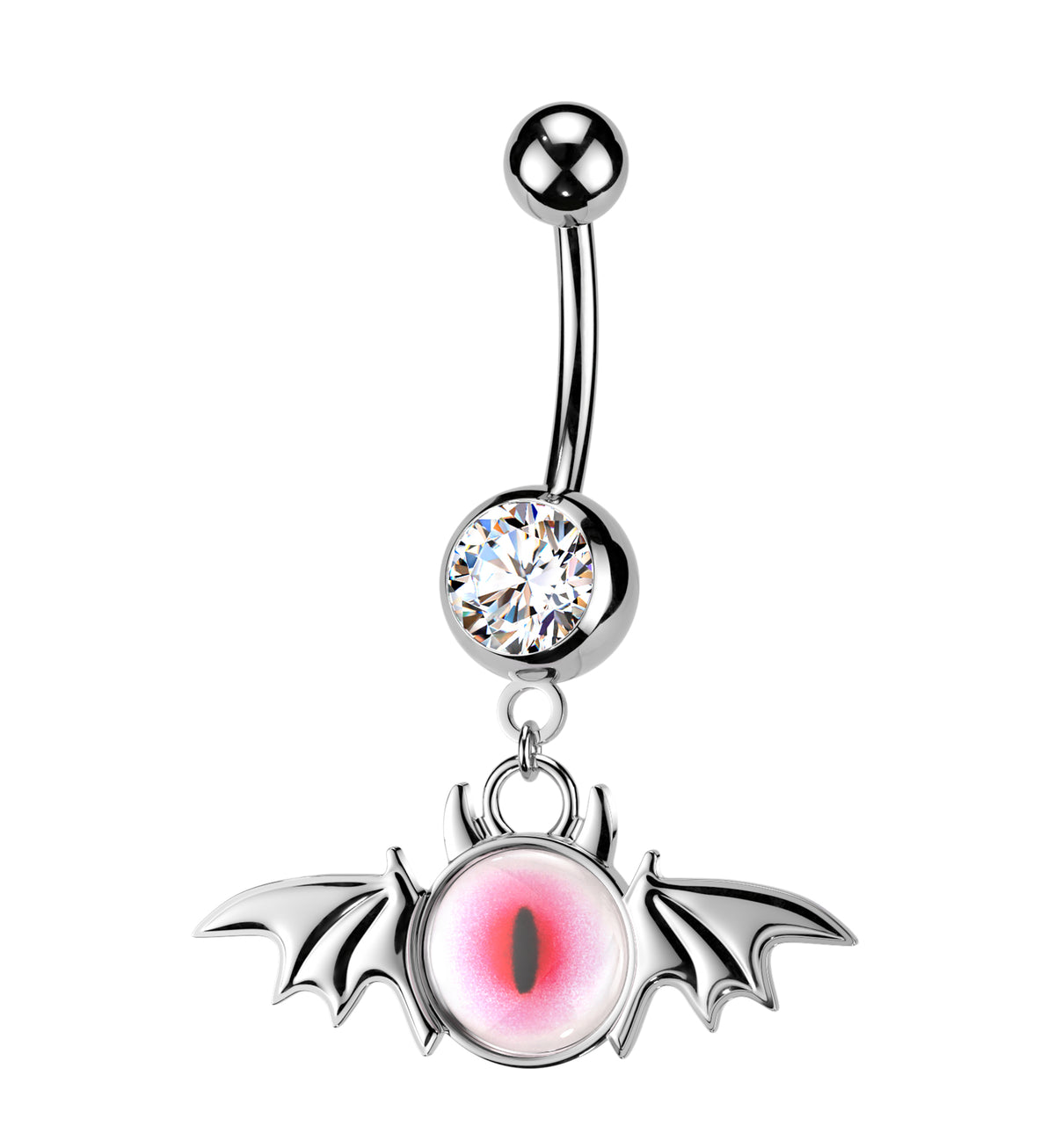 Demon Eye Clear CZ Stainless Steel Belly Button Ring by Urban Body Jewelry