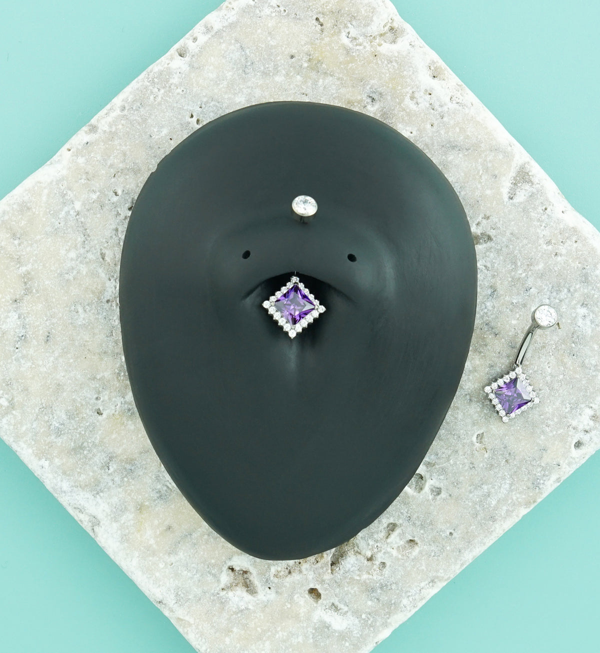 Diamond Spotlight Amethyst CZ Titanium Internally Threaded Belly Button Ring