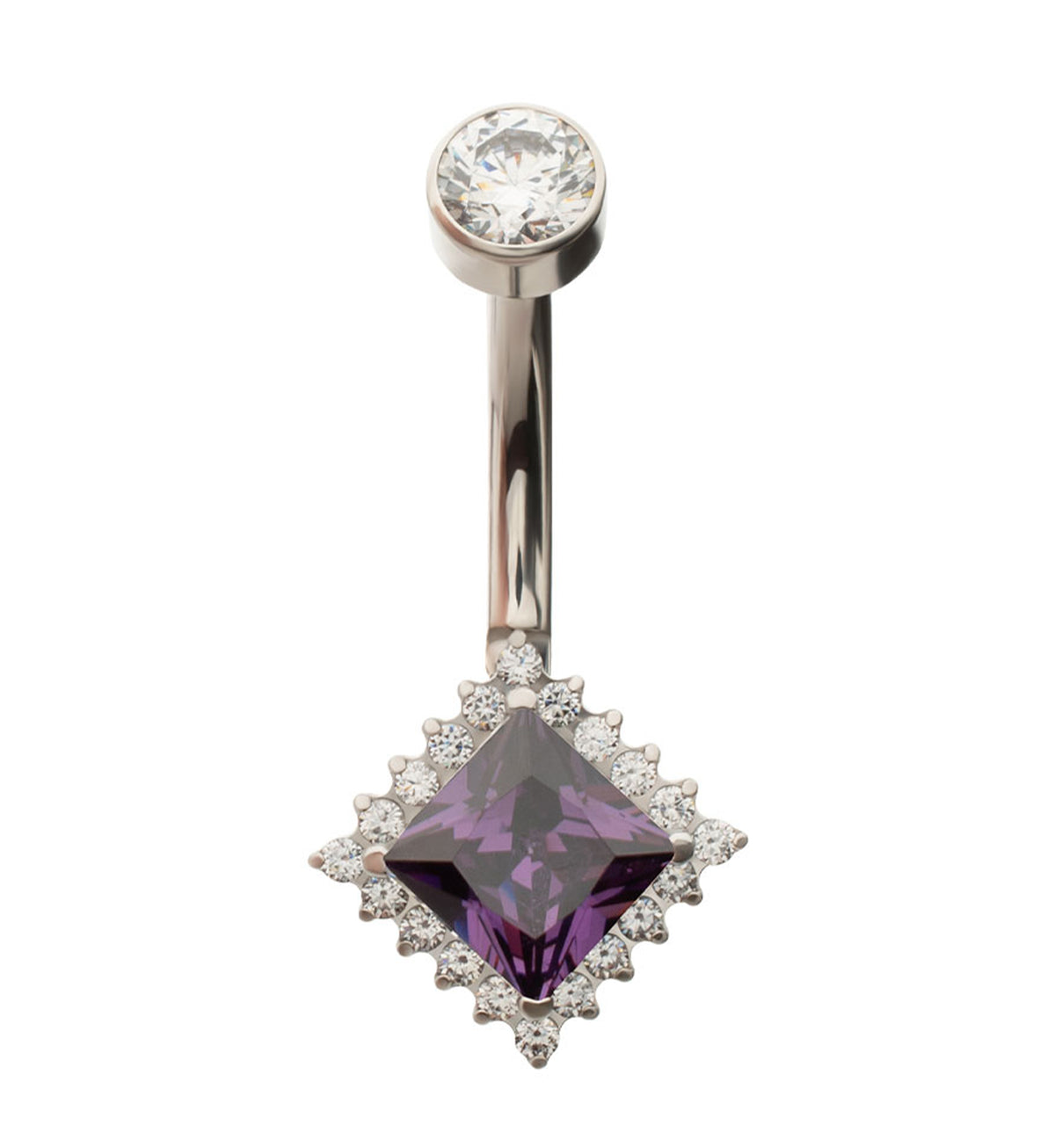 Diamond Spotlight Amethyst CZ Titanium Internally Threaded Belly Button Ring