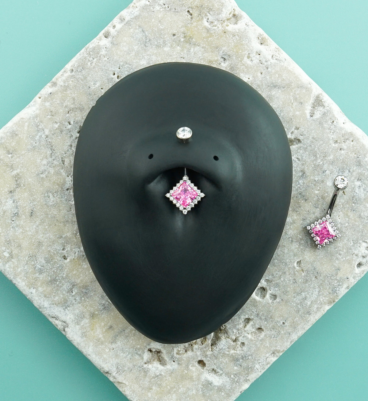 Diamond Spotlight Pink CZ Titanium Internally Threaded Belly Button Ring