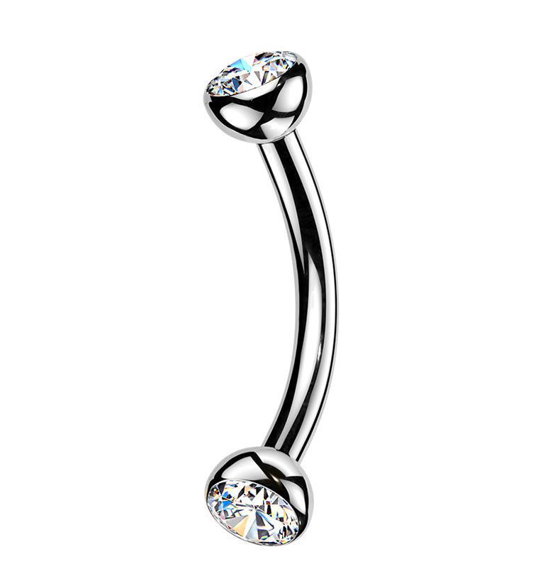 Double Bezel Clear CZ Titanium Threadless Curved Barbell