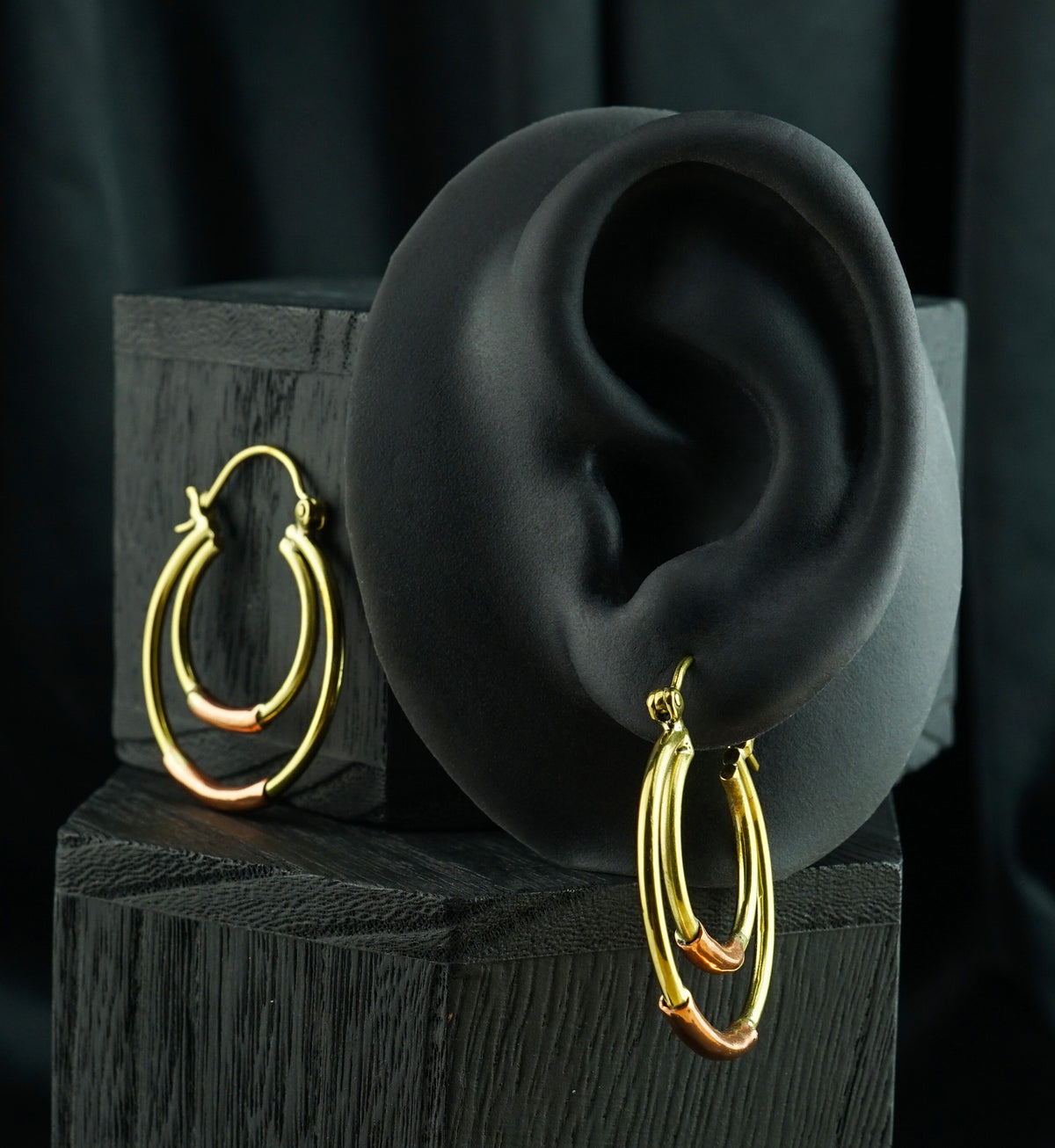 Double Hoop Brass and Copper Plug Hoops