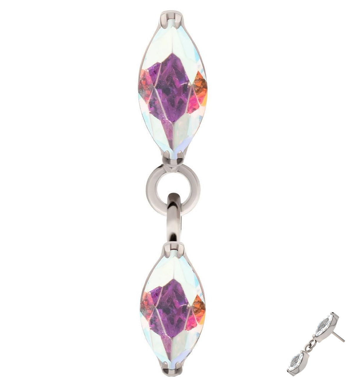 Double Marquise Rainbow Aurora CZ Dangle Titanium Threadless Top