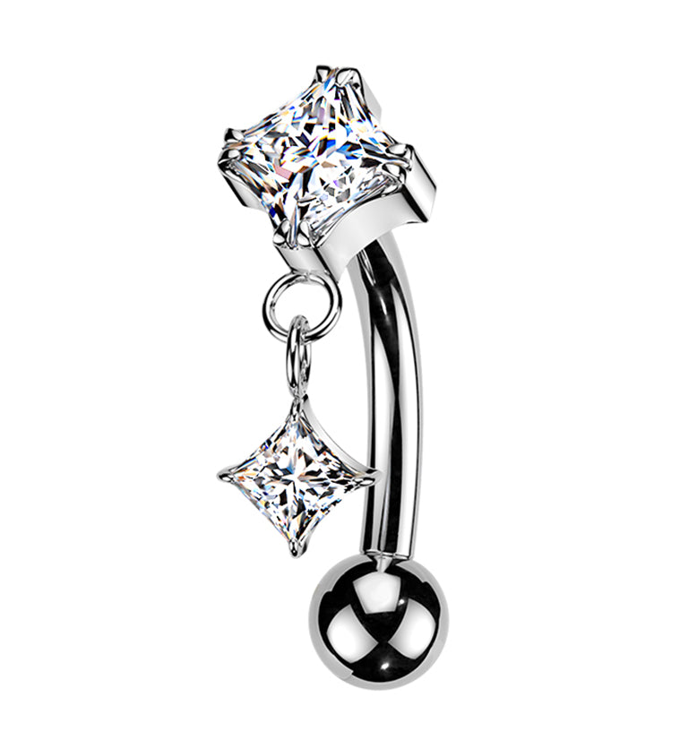 Double Rhombus CZ Dangle Titanium Threadless Curved Barbell