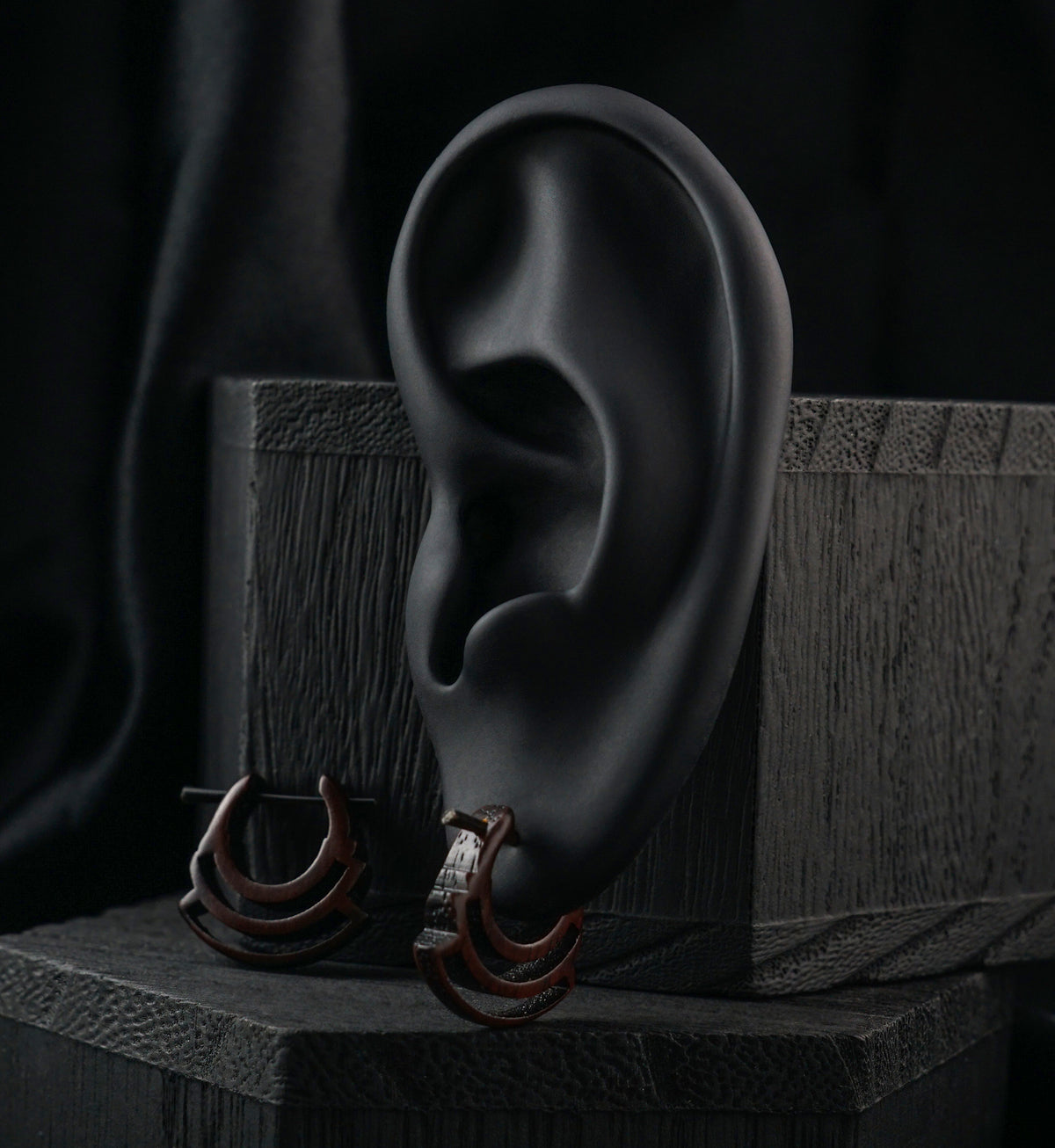 Double Surge Hoop Narra Wood Earrings