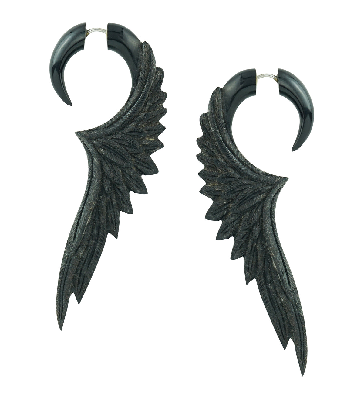Eagle Wing Black Horn Hanging Fake Gauges Earrings
