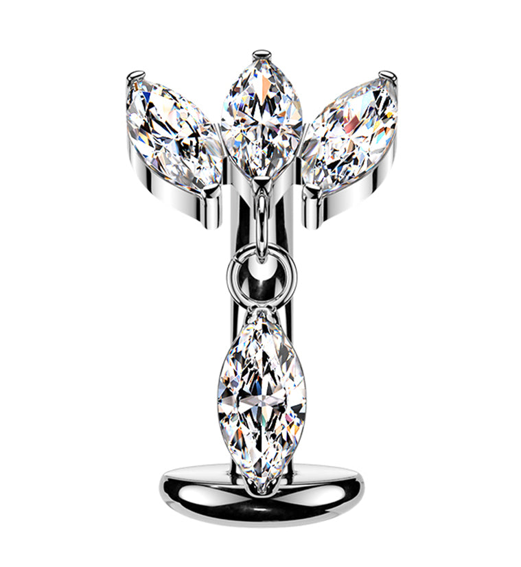 Empress Drop Clear CZ Dangle Titanium Threadless Floating Belly Button Ring