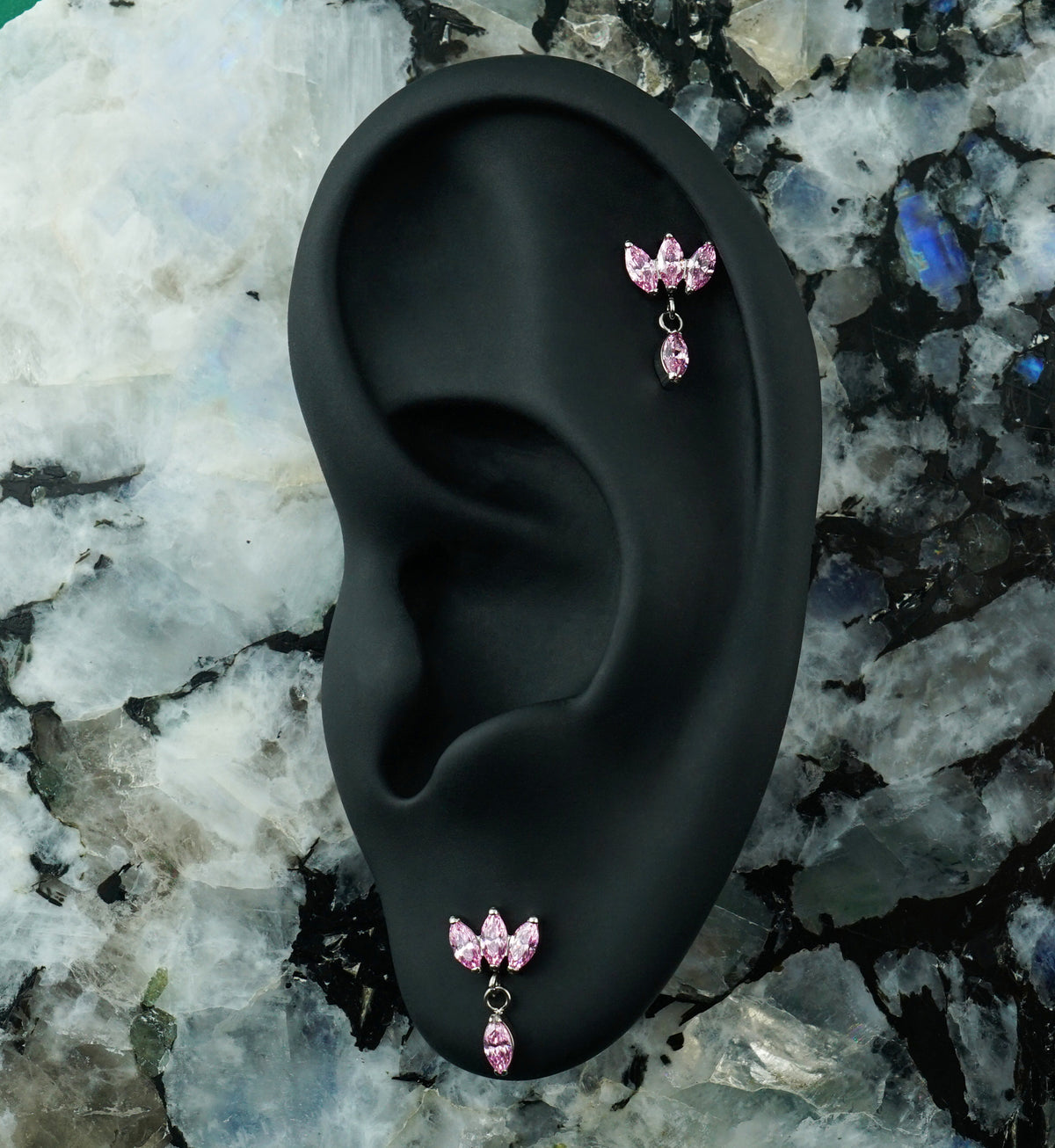 Empress Drop Pink CZ Dangle Titanium Threadless Top