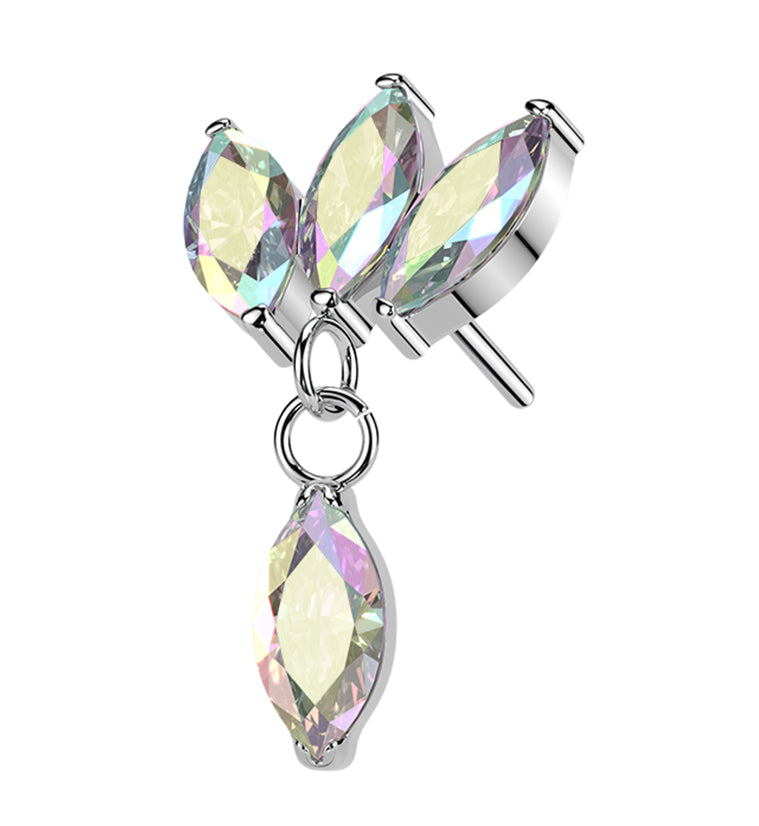 Empress Drop Rainbow Aurora CZ Dangle Titanium Threadless Top