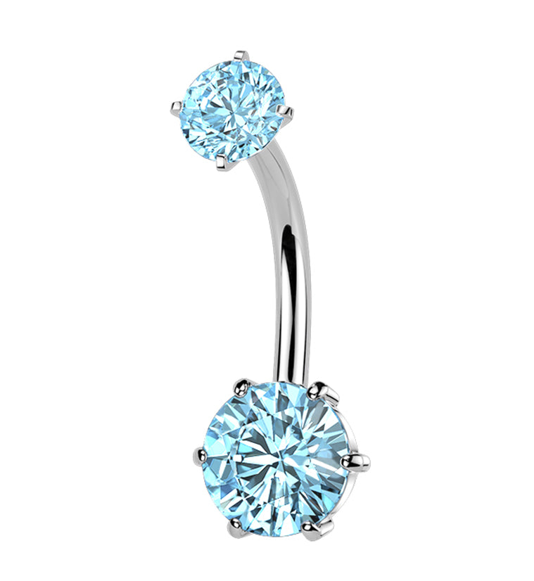 Faceted Aqua CZ Stainless Steel Internally Threaded Belly Button Ring