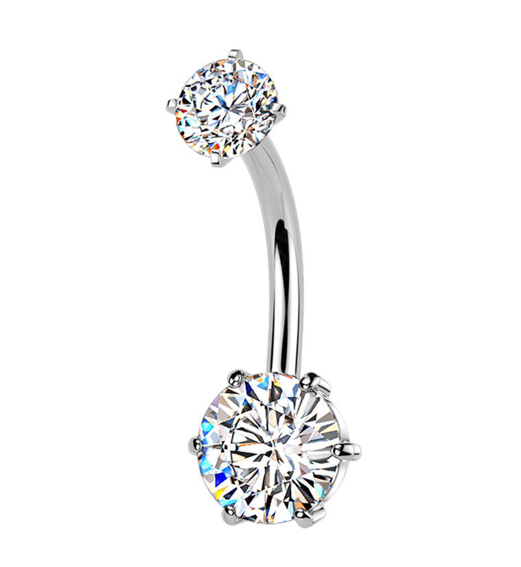 Faceted Clear CZ Stainless Steel Internally Threaded Belly Button Ring
