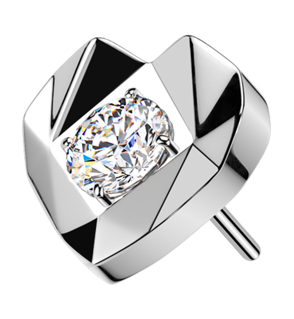 Faceted Heart Clear CZ Titanium Threadless Top